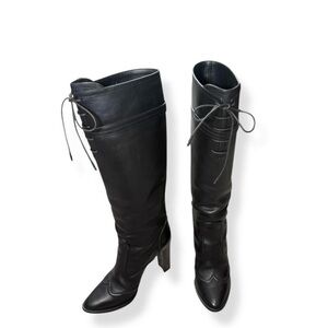 Black Leather Knee-High Boots